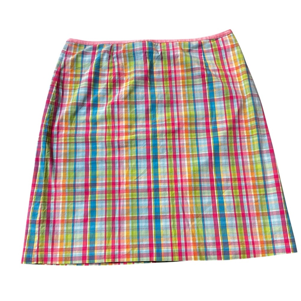 Vintage cotton, rainbow plaid skirt, size 14